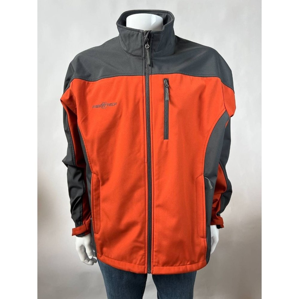 Free Tech Mens Softshell Jacket Orange Black Color Block Pockets Full Zip L
